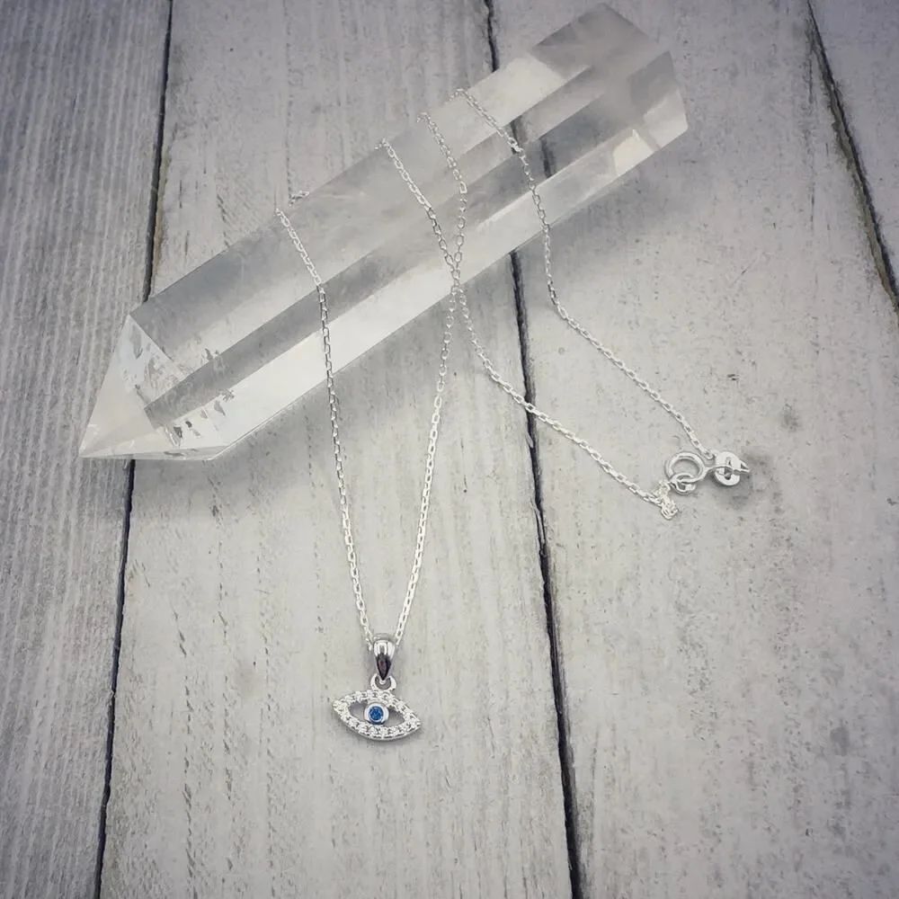 Evil Eye Minimalist Necklace, Dainty, Cz Necklace